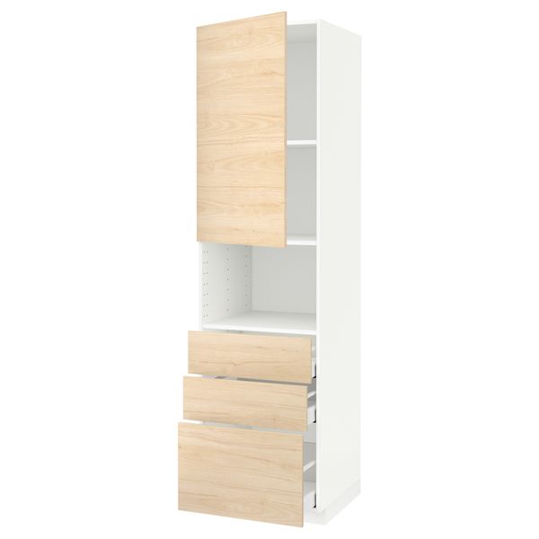 Высокий шкаф для/СВЧ+дверца/3 ящика МЕТОД / МАКСИМЕРА, белый, Аскерсунд под светлый ясень ясень - схема-чертеж с размерами