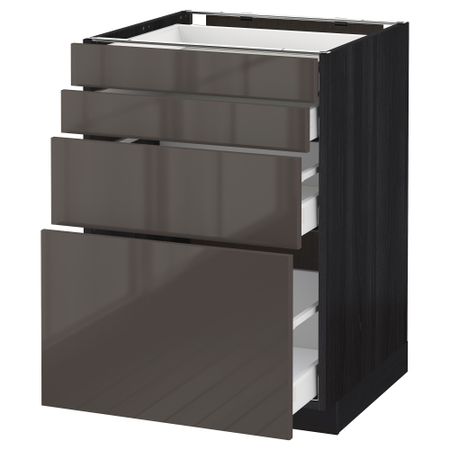 Напольный шкаф 4 фронтальных панели, 4 ящика МЕТОД / МАКСИМЕРА, черный, Рингульт серый