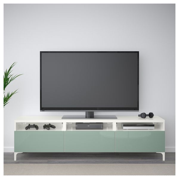 Тумба для ТВ с ящиками БЕСТО, белый, Сельсвикен глянцевый/серо-зеленый светлый (180x40x48 см) - фото 2