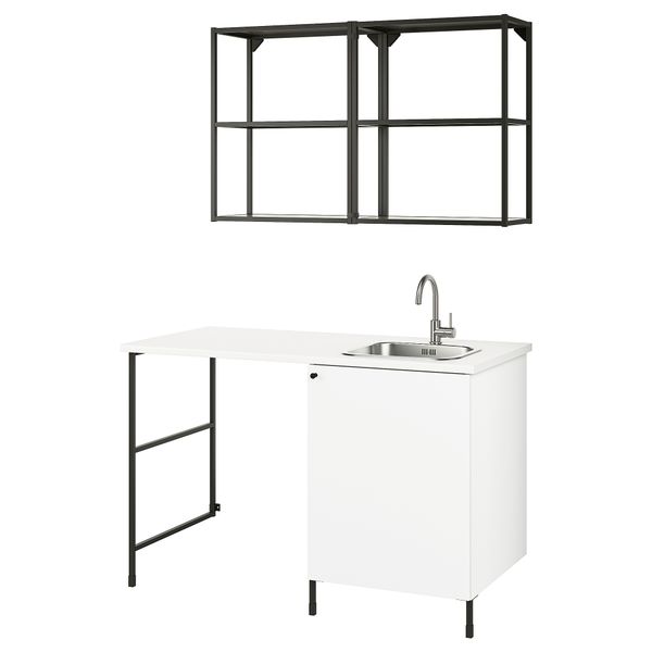 Комбинация для хранения, антрацит, белый, 139x63.5x87.5 см IKEA BEGIVENHET БЕГИВЕНХЕТ 294.774.45 - фото 1