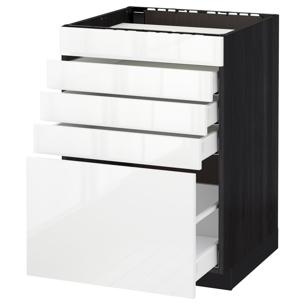 Напольный шкаф для варочной панели, 5 фасадов, 4 ящиков МЕТОД / МАКСИМЕРА, черный, Рингульт белый - схема-чертеж с размерами