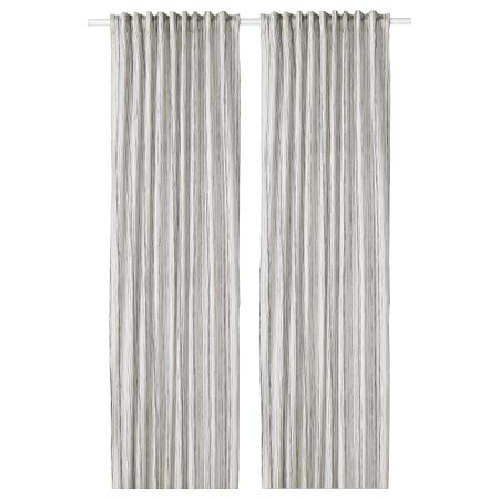 Гардины, 1 пара ДАГРУН, белый, серый (145x300 см)