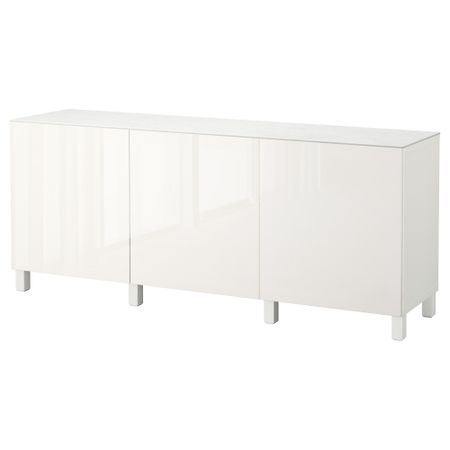 Комбинация для хранения с дверцами БЕСТО, белый, Сельсвикен глянцевый/белый (180x42x74 см)