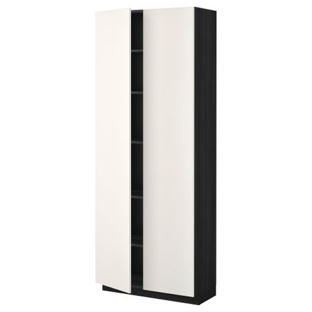 Высокий шкаф с полками МЕТОД, черный, Веддинге белый