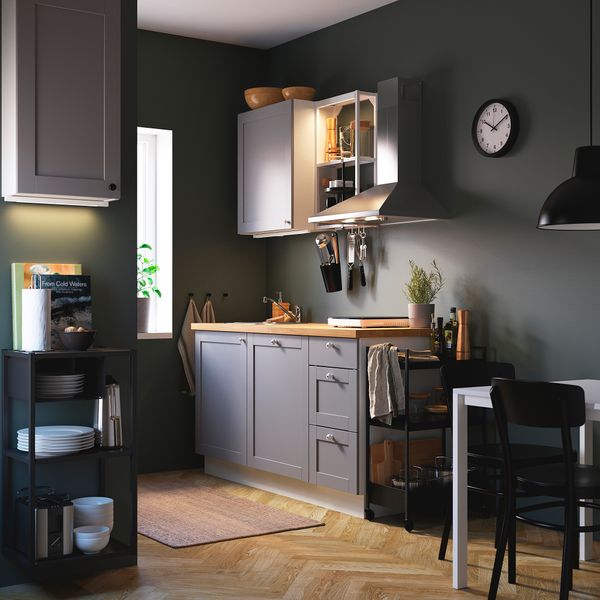 Кухня, 163x63.5x222 см, белый, серый каркас IKEA BEGIVENHET БЕГИВЕНХЕТ 594.855.28 - фото 3