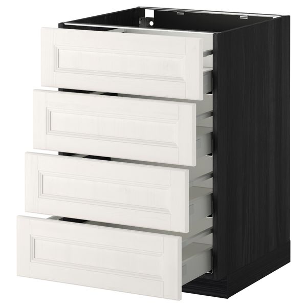 Напольный шкаф 4 фронтальных панели, 4 ящика МЕТОД / МАКСИМЕРА, черный, Лаксарби белый - схема-чертеж с размерами