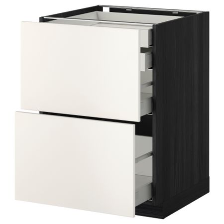 Напольный шкаф 2 фронтальные панели, 2 нижних, 1 средний, 1 высокий ящик МЕТОД / МАКСИМЕРА, черный, Веддинге белый