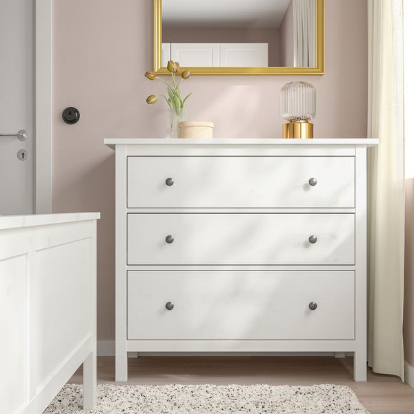 HEMNES Комод с 3 ящиками - белая морилка 108x96 см - схема-чертеж с размерами