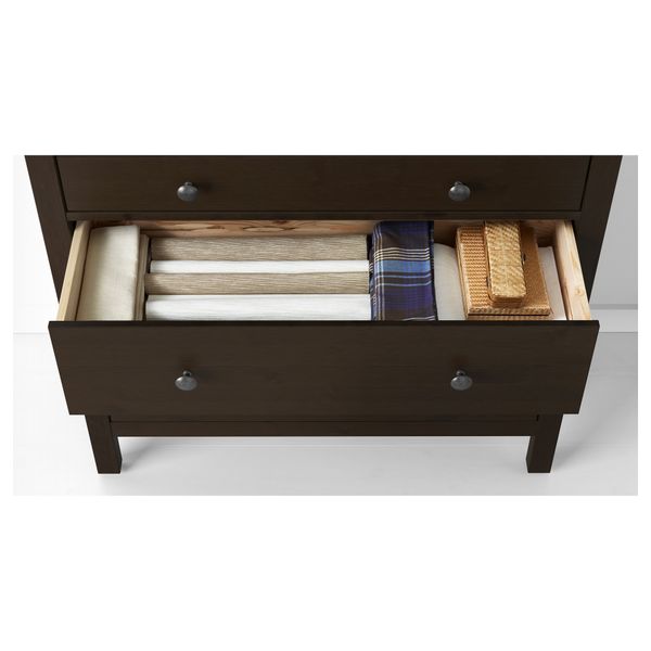 Шкаф-витрина с 3 ящиками ХЕМНЭС, черно-коричневый (90x197 см) - фото 4