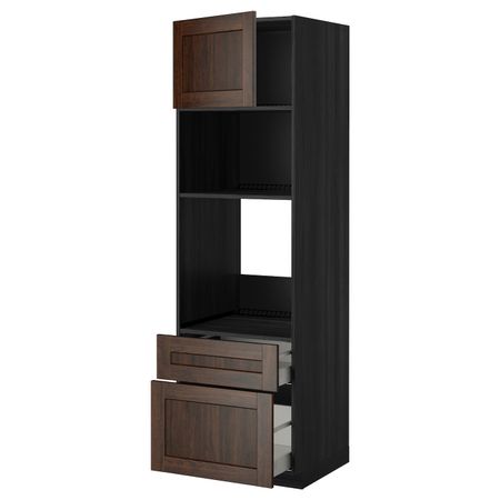 Высокий шкаф для духовки и СВЧ/дверца/2ящ, черный/Эдсерум коричневый 60x60x200 см IKEA МЕТОД / МАКСИМЕРА 792.378.63