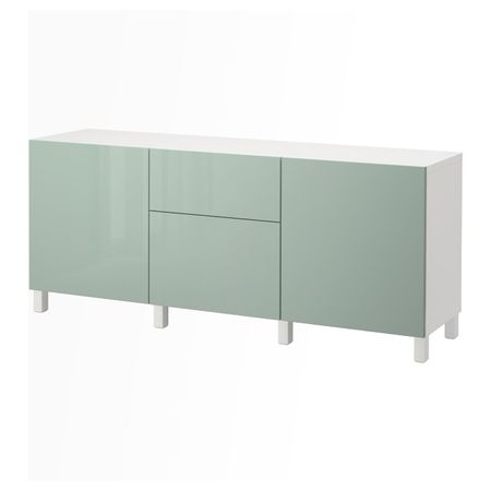 Комбинация для хранения с ящиками, белый, Сельсвикен глянцевый/серо-зеленый светлый, 180x40x74 см IKEA БЕСТО 092.494.40