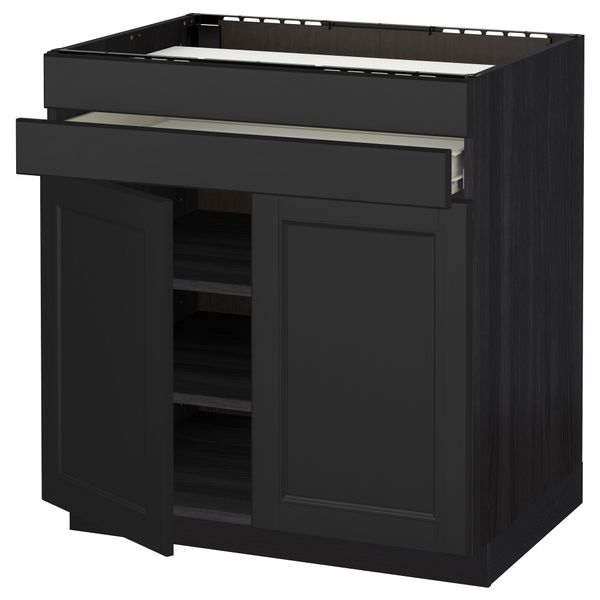 Напольный шкаф для варочной панели, 2 ящика, 2 фасада, 1 ящик МЕТОД / ФОРВАРА, черный, Лаксарби черно-коричневый (80x60 см) - схема-чертеж с размерами