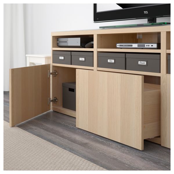 Шкаф для ТВ, комбинированный, стекляные дверцы БЕСТО, Лаппвикен, Синдвик под беленый дуб, прозрачное стелко (180x40x192 см) - фото 3