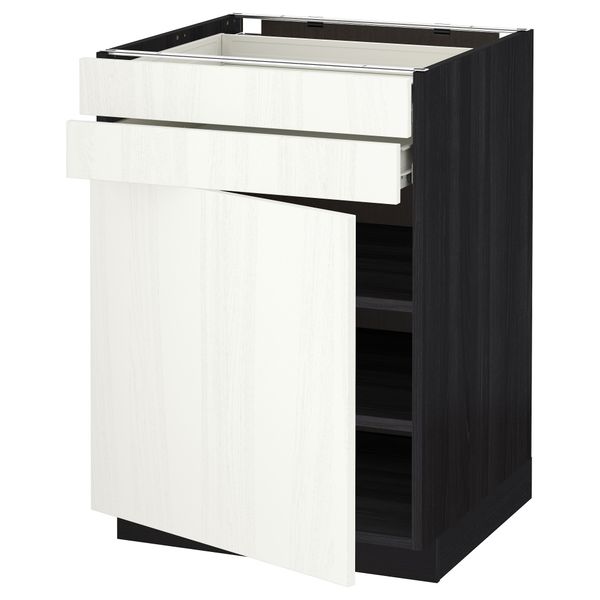 Напольный шкаф с дверцей, 2 ящиками МЕТОД / ФОРВАРА, черный, Росдаль белый - схема-чертеж с размерами