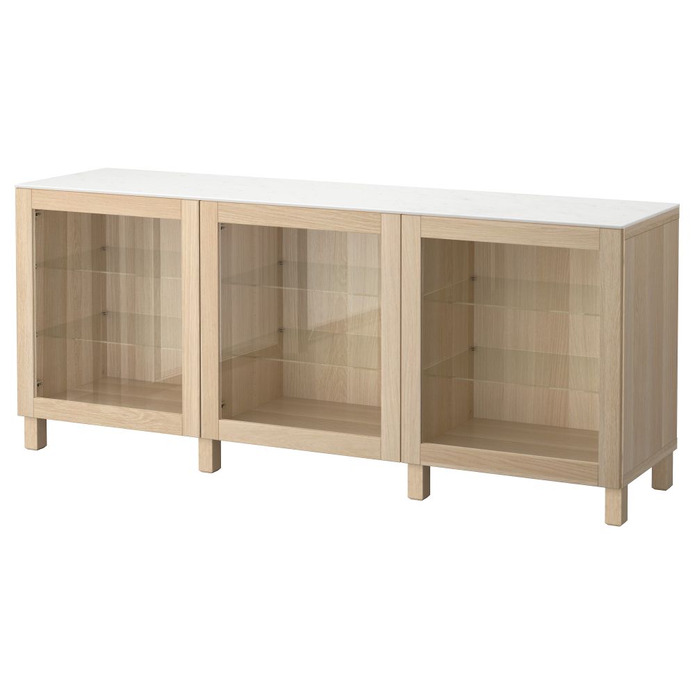 Комбинация для хранения с дверцами БЕСТО, под беленый дуб, Синдвик под беленый дуб, прозрачное стелко (180x42x74 см) - фото 1