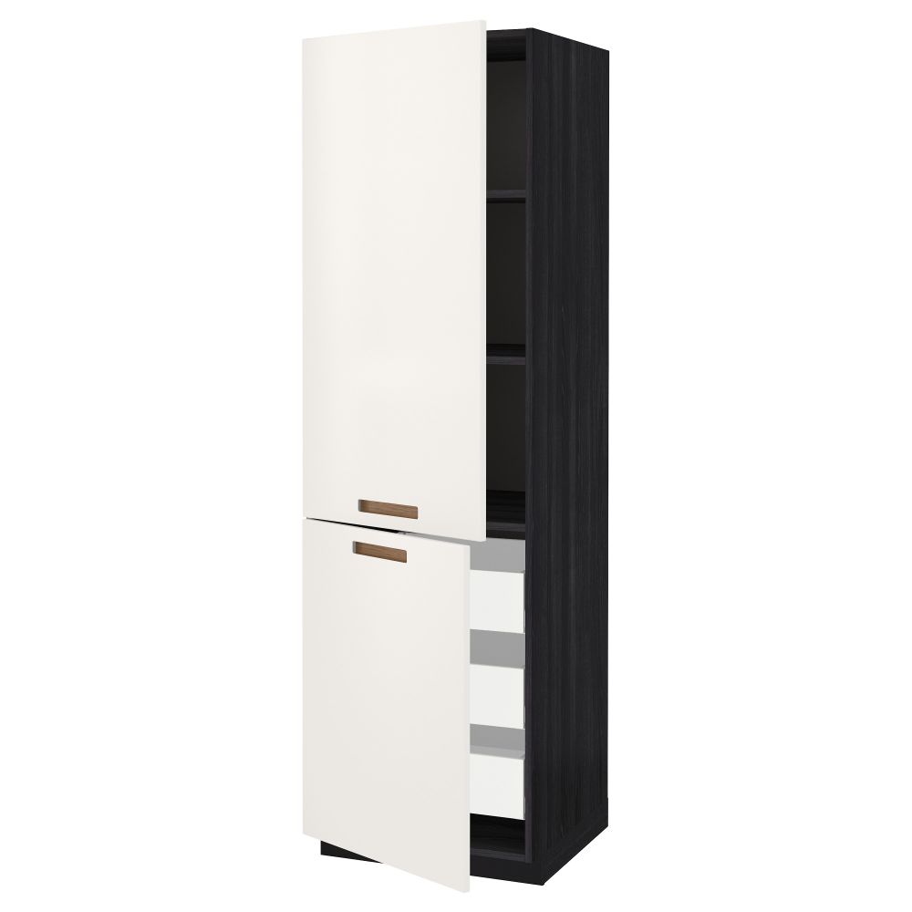 Высокий шкаф + полки, 3 ящика, 2 дверцы МЕТОД / МАКСИМЕРА, черный, Мэрста белый - схема-чертеж с размерами