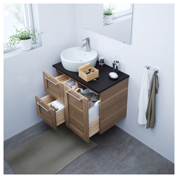 Шкаф с раковиной 45 см ГОДМОРГОН/ТОЛКЕН / ТОРНВИКЕН, под грецкий орех, антрацит (82x49x74 см) - схема-чертеж с размерами