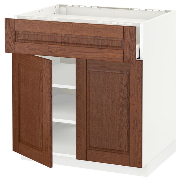 Напольный шкаф для варочной панели, ящик, полка, 2 дверцы МЕТОД / МАКСИМЕРА, белый, Филипстад коричневый - схема-чертеж с размерами
