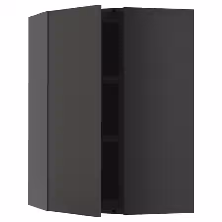 METOD Угловой навесной шкаф с полками - черно-серый/Nickebo матовый антрацит 68x100 см