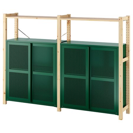 2 секции, полки/шкафы, сосна/зеленый сетка 175x30x124 см IKEA IVAR ИВАР 594.013.93