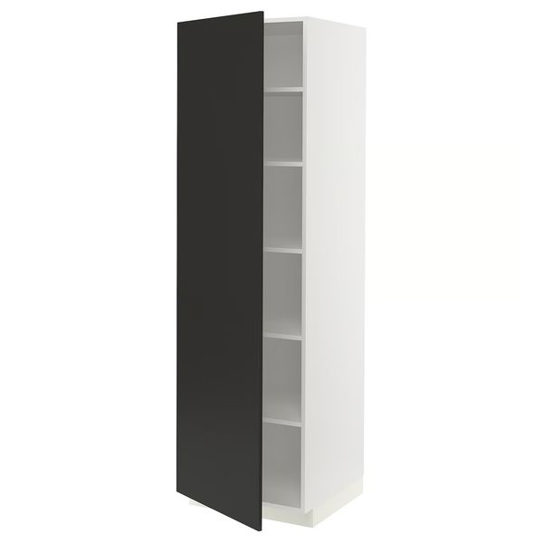 METOD Высокий шкаф с полками - белый/Nickebo матовый антрацит 60x60x200 см - фото 1