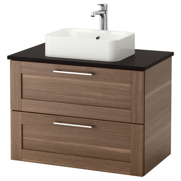 Шкаф со столешницей 45x32 раковина ГОДМОРГОН/ТОЛКЕН / ХОРВИК, под грецкий орех, антрацит (82x49x72 см) - фото 1