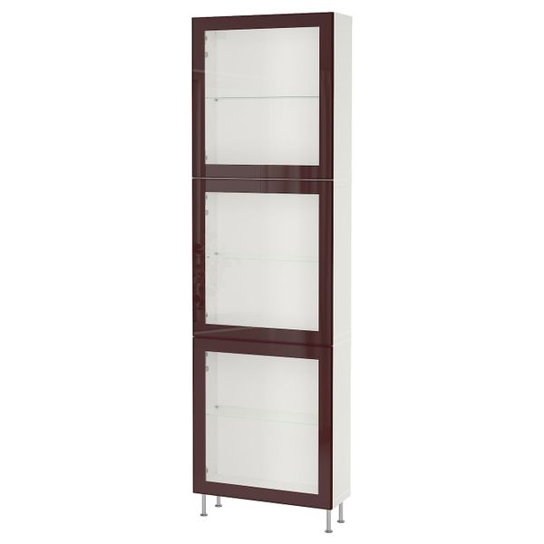 Комбинация для хранения + стеклянная дверц, белый глассвик/сталларп/темный красно-коричневый прозрачное стекло 60x22x202 см IKEA - фото 1