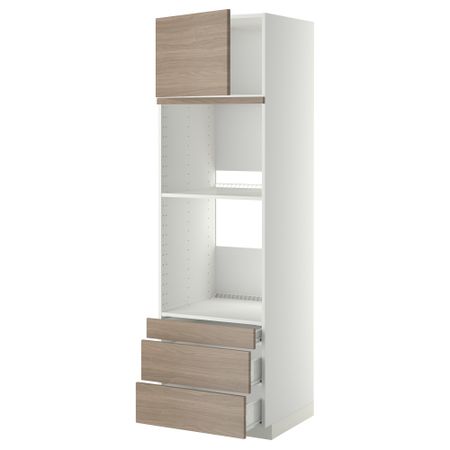 Высокий шкаф для духовки комбинированный, духовка + дверца, 3 ящика МЕТОД / ФОРВАРА, белый, Брокхульт светло-серый