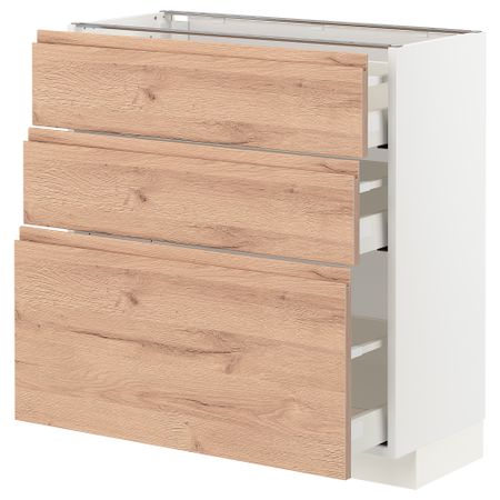 Напольный шкаф с 3 ящиками, 80x37 см, белый, Voxtorp под дуб IKEA METOD МЕТОД, MAXIMERA МАКСИМЕРА 894.033.57