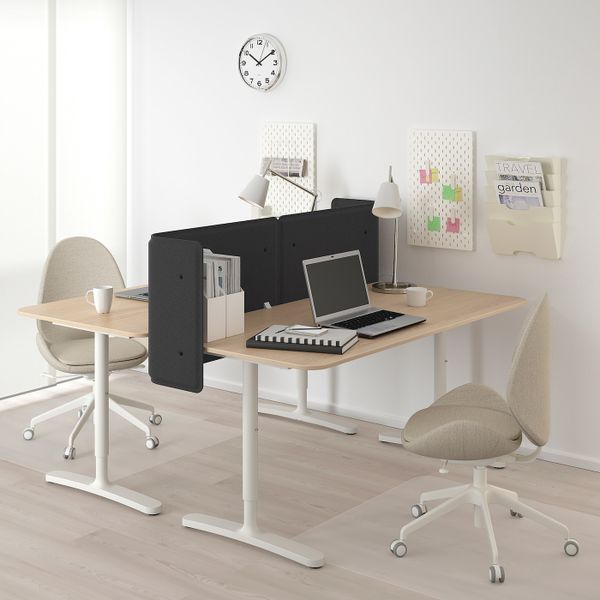 Стол с экраном, дубовый шпон, беленый, белый 160x160 55 см IKEA БЕКАНТ 492.879.58 - фото 2