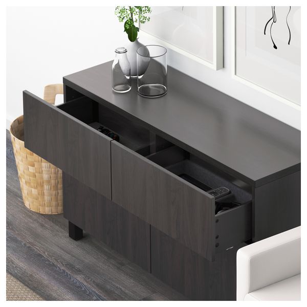 Комбинация для хранения с дверцами, ящиками БЕСТО, Лаппвикен черно-коричневый (120x40x74 см) - фото 3