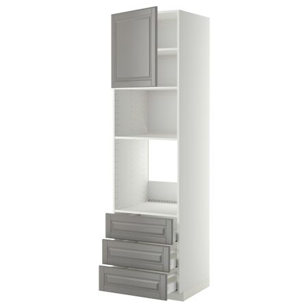 Высокий шкаф для духовки/СВЧ дверца, 3 ящика МЕТОД / МАКСИМЕРА, белый, Будбин серый