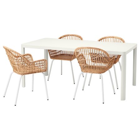 Стол и 4 стула, белый/ротанг белый 180x90 см IKEA TINGBY ТИНГБИ / NILSOVE НИЛЬСОВЕ 392.972.98