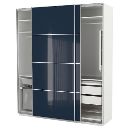 Гардероб ПАКС, белый Хокксунд, глянцевый черно-синий (200x66x236 см)
