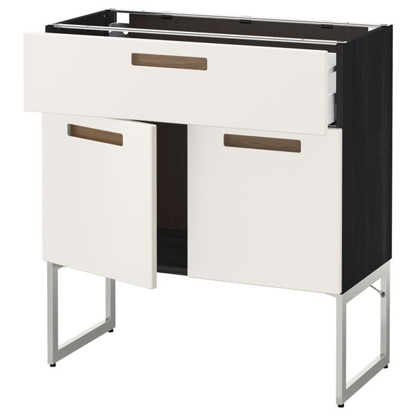 Напольный шкаф, полки, ящик, 2 двери МЕТОД / МАКСИМЕРА, черный, Мэрста белый - схема-чертеж с размерами