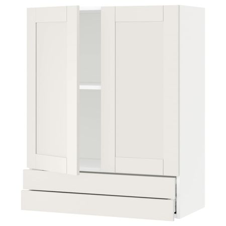 Навесной шкаф/2дверцы/2ящика, белый/Сэведаль белый 80x100 см IKEA METOD МЕТОД / MAXIMERA МАКСИМЕРА 894.472.24