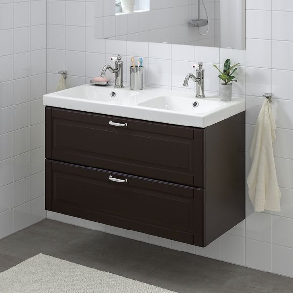 Шкаф для раковины с 2 ящ, Кашён темно-серый, ХАМНШЕР смеситель 103x49x64 см IKEA ГОДМОРГОН / ОДЕНСВИК 193.237.69 - фото 2