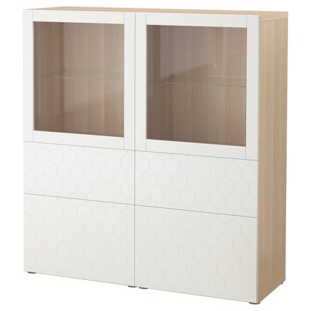 Комбинация для хранения + стеклянная дверц, под беленый дуб/вассвикен белый прозрачное стекло 120x40x128 см IKEA БЕСТО