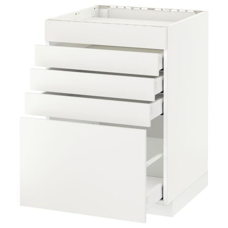 Напольный шкаф для варочной панели, 5 фасадов, 4 ящиков МЕТОД / МАКСИМЕРА, белый, Хэггеби белый