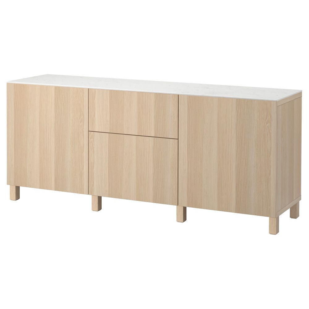 Комбинация для хранения с дверцами, ящиками БЕСТО, Лаппвикен под беленый дуб (180x42x74 см) - фото 1