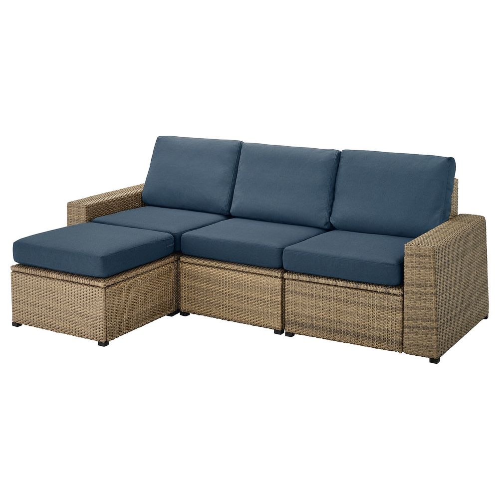 3-местный модульный диван, садовый, с табуретом для ног коричневый/ФРЁСЁН/ДУВХОЛЬМЕН синий 223x144x88 см IKEA SOLLERÖN СОЛЛЕРОН - фото 1