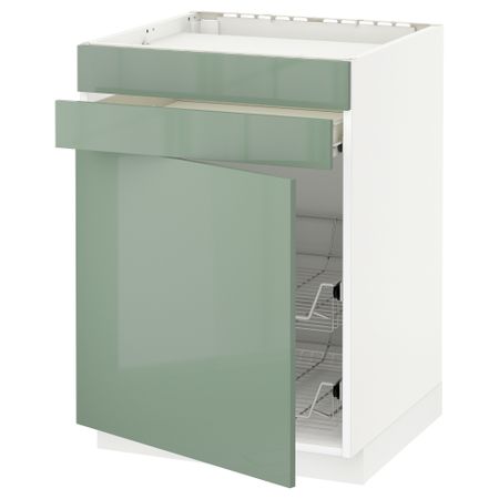 Напольный шкаф для варочной панели, ящик, 2 проволочных корзины МЕТОД / ФОРВАРА, белый, Калларп светло-зеленый (60x60 см)
