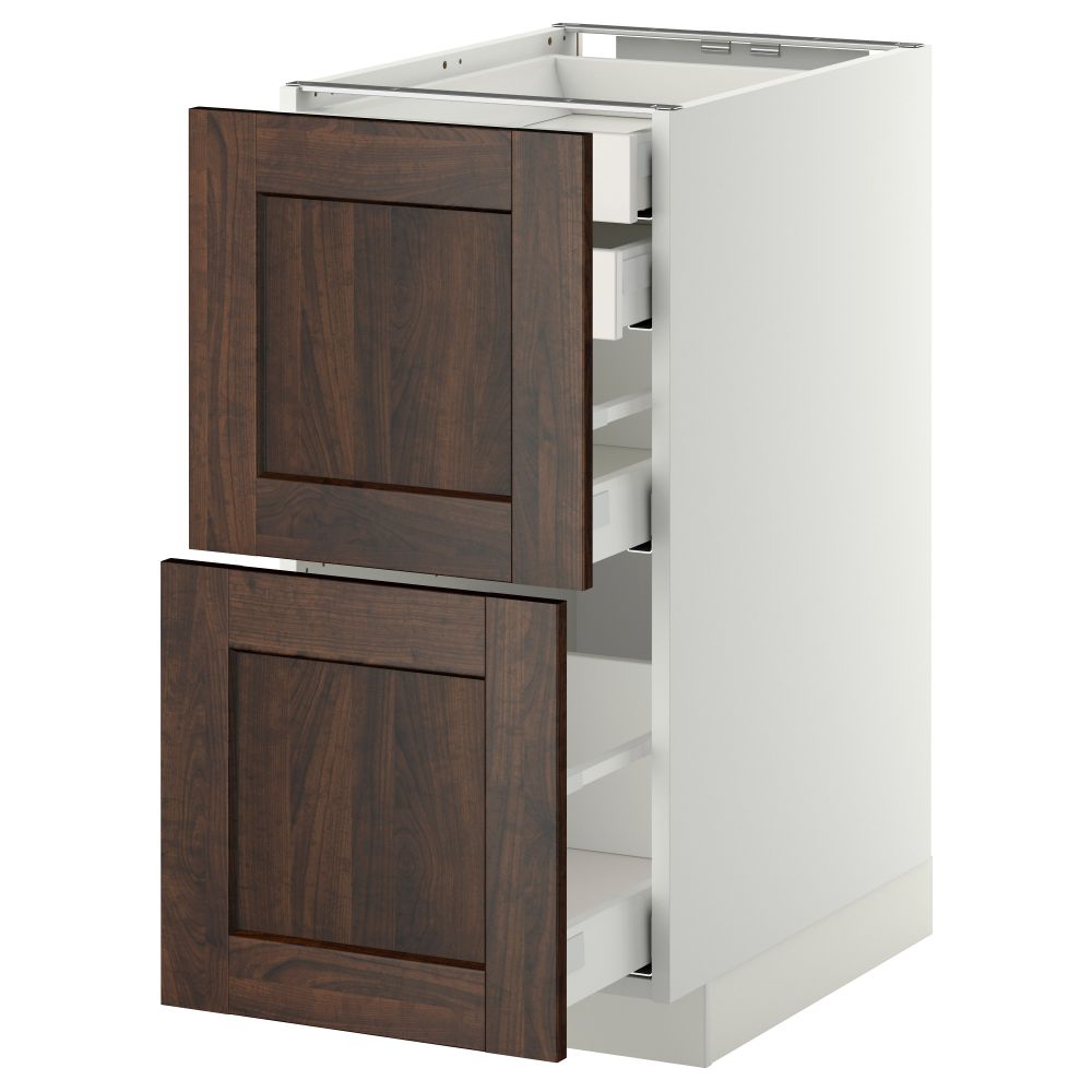 Напольный шкаф 2 фронтальные панели, 2 нижних, 1 средний, 1 высокий ящик МЕТОД / МАКСИМЕРА, белый, Эдсерум коричневый - фото 1