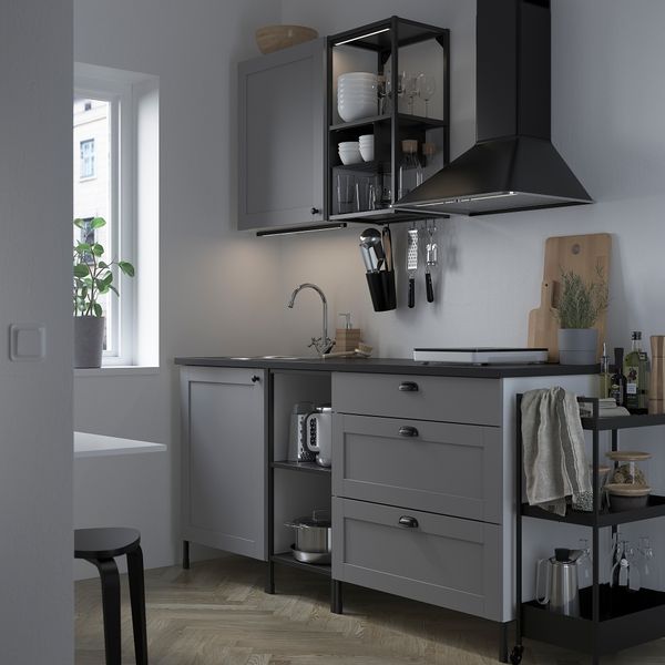 Кухня, 183x63.5x222 см, антрацит/серый каркас IKEA ENHET 893.374.14 - фото 3