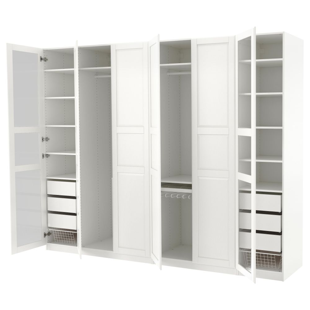 Гардероб ПАКС, белый Тисседаль, Тисседаль стекло (300x60x236 см) - фото 1