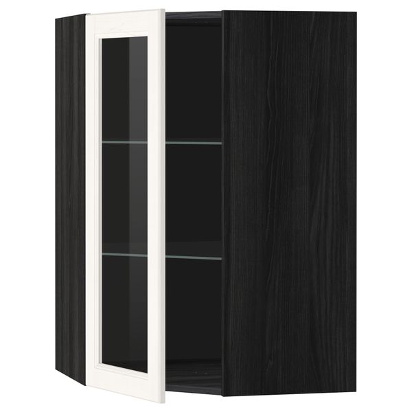 Угловой навесной шкаф с полками, стекляными дверцами МЕТОД, черный, Лаксарби белый - схема-чертеж с размерами