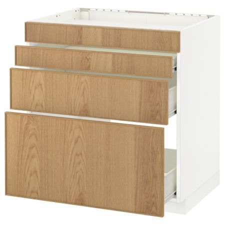 Напольный шкаф для духовки, 4фасада, 3 ящика МЕТОД / ФОРВАРА, белый, Экестад дуб