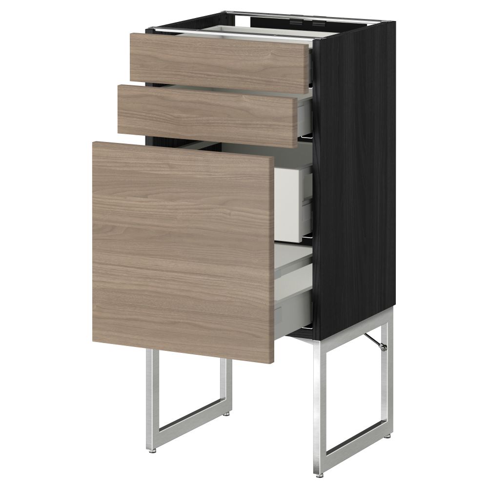 Напольный шкаф 3 фронтальных панели, 2 нижних, 2 средних ящика МЕТОД / МАКСИМЕРА, черный, Брокхульт светло-серый - схема-чертеж с размерами