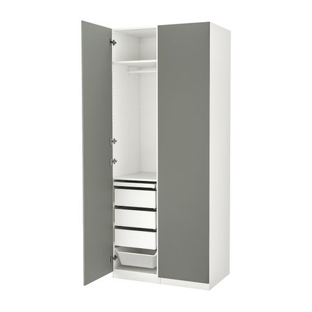 Гардероб, комбинация, белый/серо-зеленый 100x60x236 см IKEA PAX ПАКС / REINSVOLL РЕИНСВОЛЛ 194.781.10