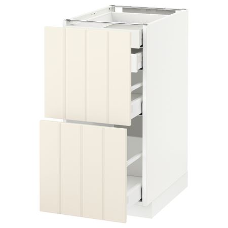 Напольный шкаф 2 фронтальные панели, 2 нижних, 1 средний, 1 высокий ящик МЕТОД / МАКСИМЕРА, белый, Хитарп белый с оттенком